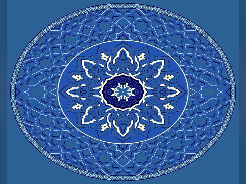 Oval Celestial Medallion – Eight-Point Star & Arabesque Lattice — Blue