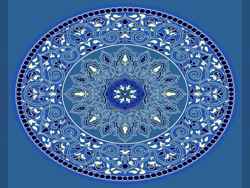 Ottoman Oval Medallion — Layered Rumi & Floral Arabesque — Blue
