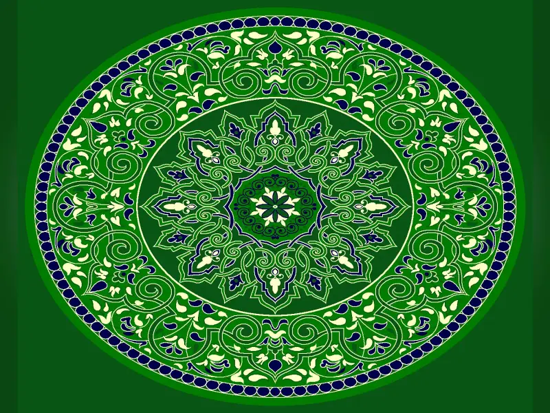 Ottoman Oval Medallion — Layered Rumi & Floral Arabesque — Green