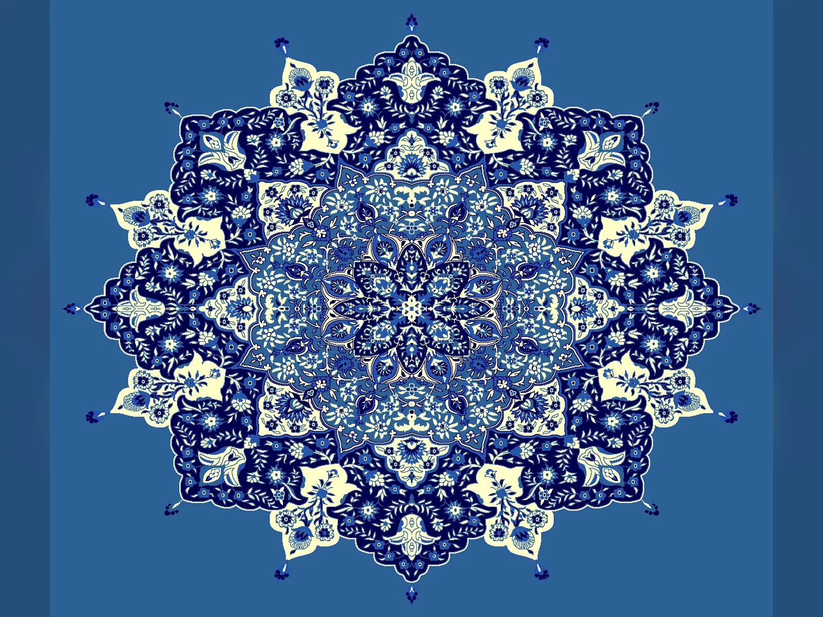 Stellar Rosette Medallion — Eight-Point Floral Arabesque — Blue