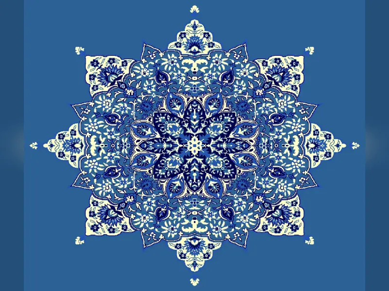Eight-Point Star Medallion with Dense Floral Arabesque — Blue