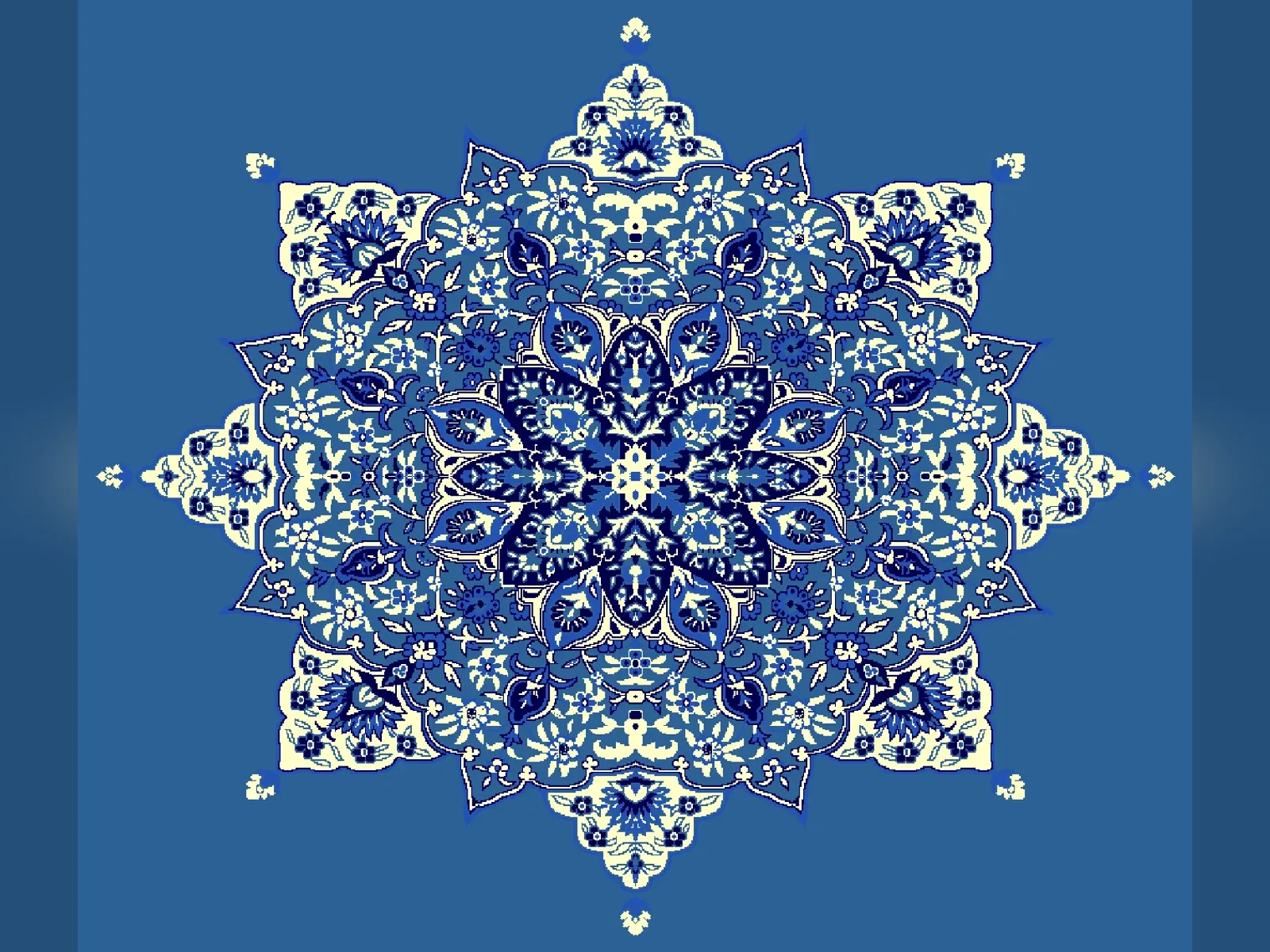 Eight-Point Star Medallion with Dense Floral Arabesque — Blue
