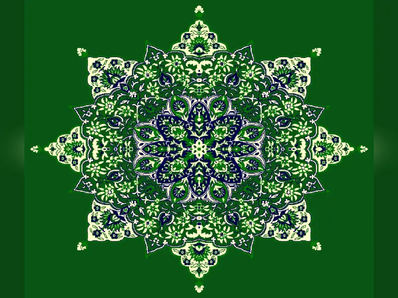 Eight-Point Star Medallion with Dense Floral Arabesque — Green