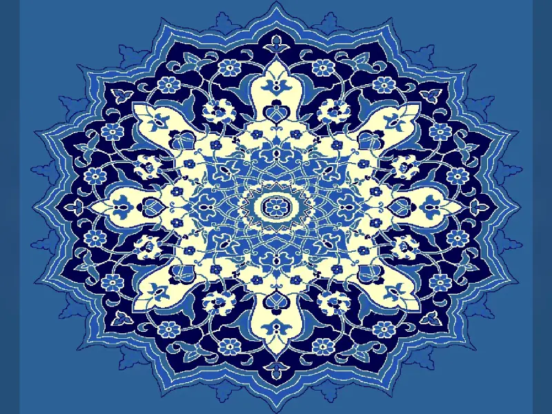 Sixteen-Point Star Medallion with Iznik Floral Arabesque — Blue
