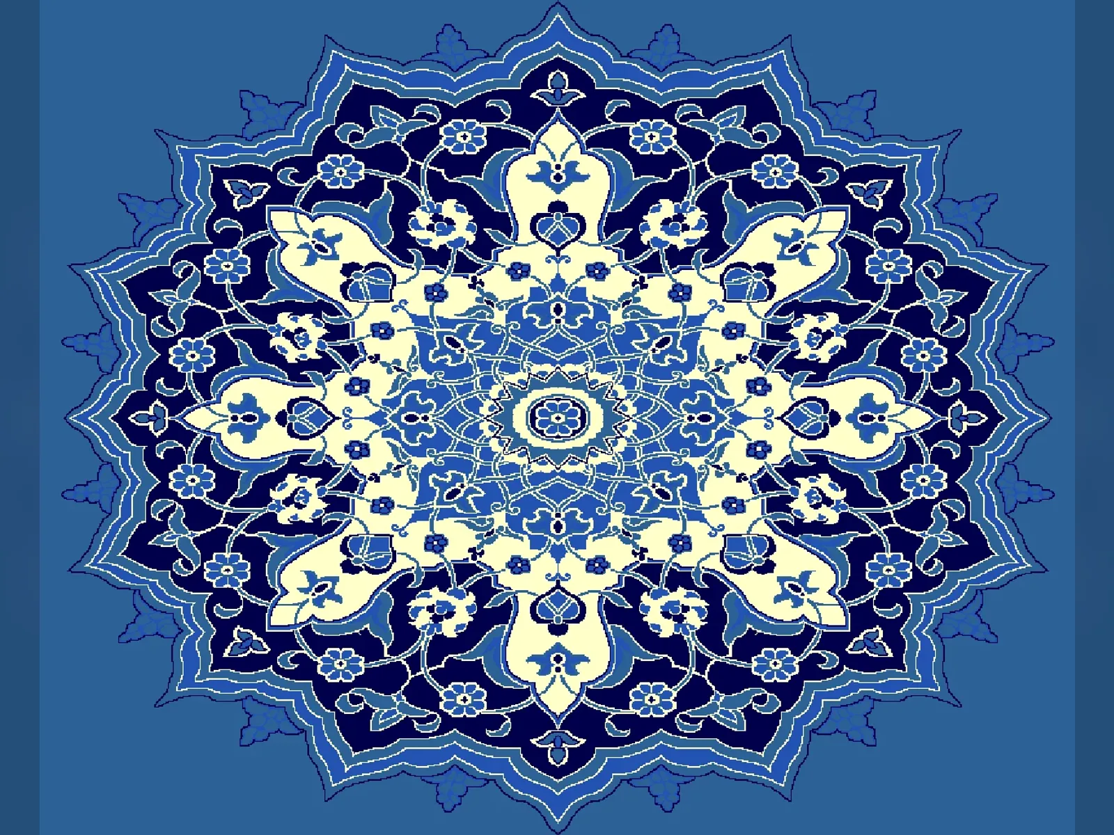 Sixteen-Point Star Medallion with Iznik Floral Arabesque — Blue