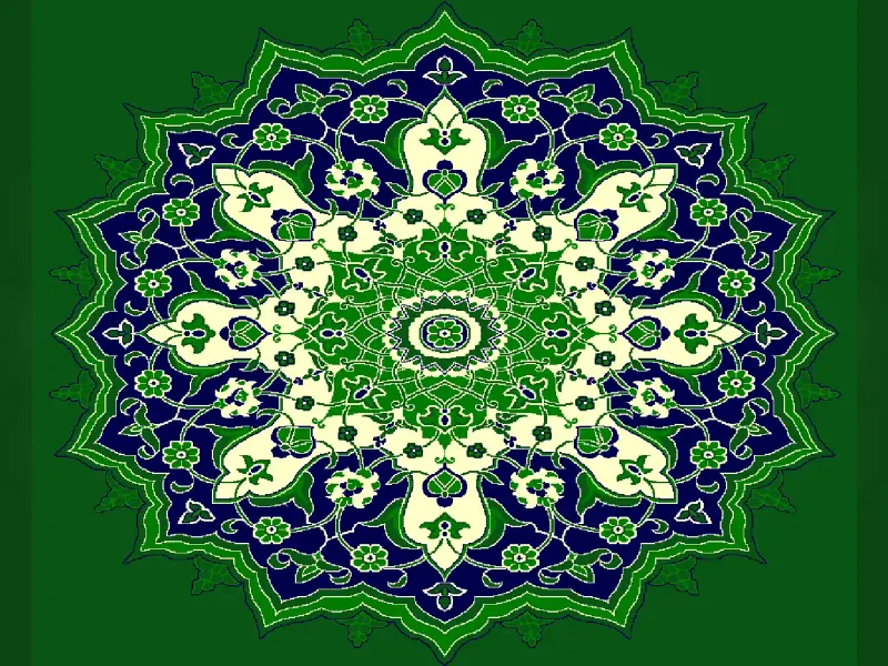 Sixteen-Point Star Medallion with Iznik Floral Arabesque — Green
