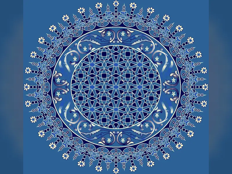 Selçuk Star Rosette — Interlaced Geometric Medallion with Floral Crown — Blue