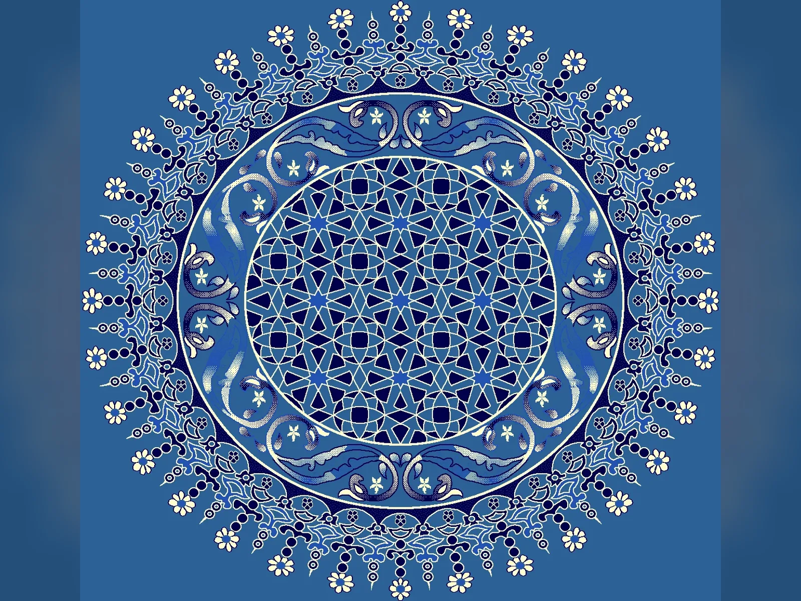 Selçuk Star Rosette — Interlaced Geometric Medallion with Floral Crown — Blue