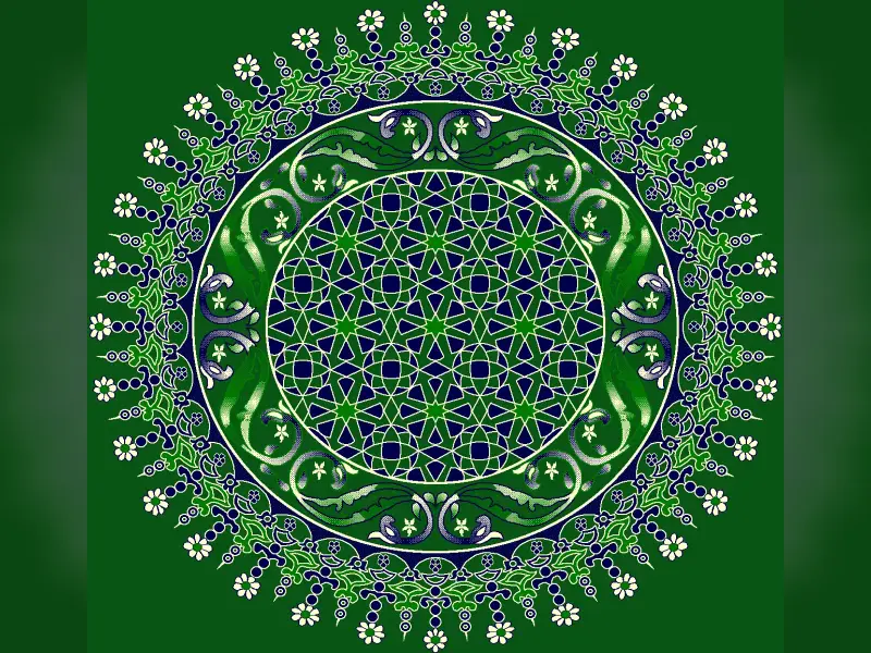 Selçuk Star Rosette — Interlaced Geometric Medallion with Floral Crown — Green