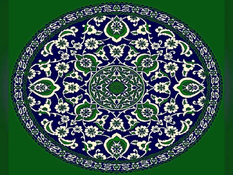 Oval Iznik Medallion — Dense Floral Arabesque Center-Medallion — Green