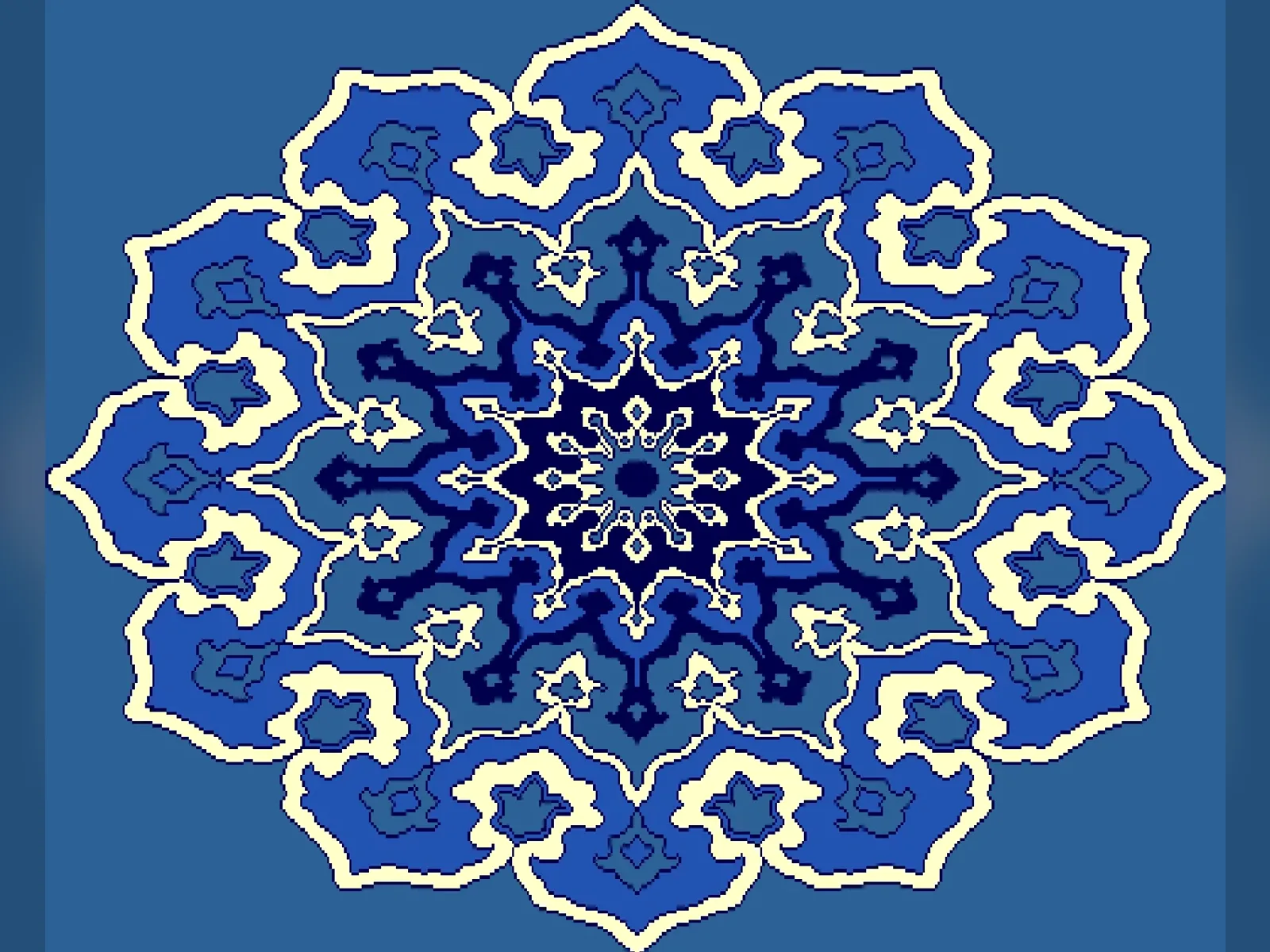 Stellar Rosette Medallion — Eight-Pointed Floral Sunburst — Blue
