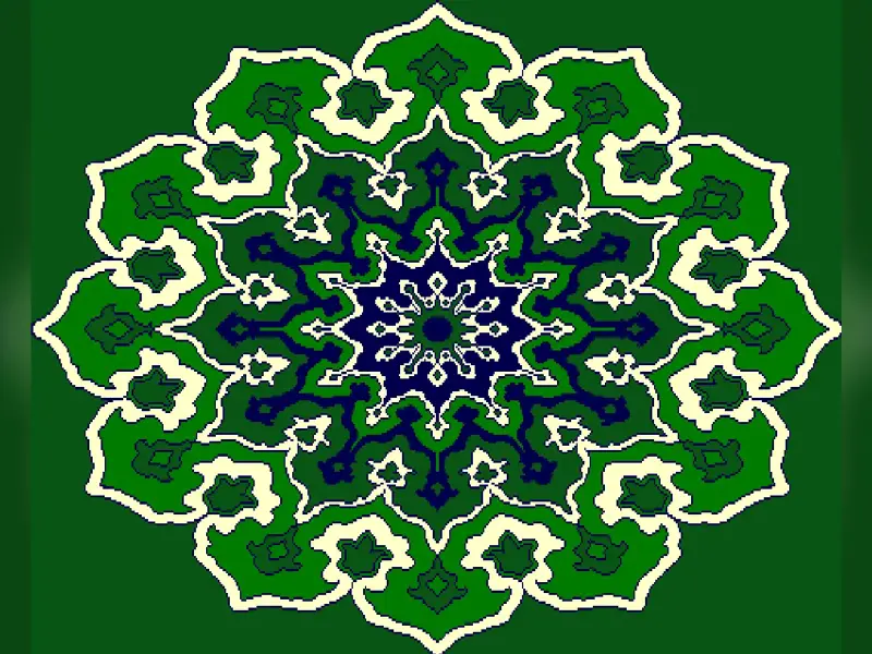 Stellar Rosette Medallion — Eight-Pointed Floral Sunburst — Green
