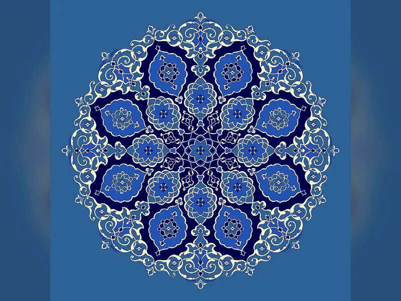 Ottoman Rosette Medallion — Twelve-Petal Floral Radial — Blue
