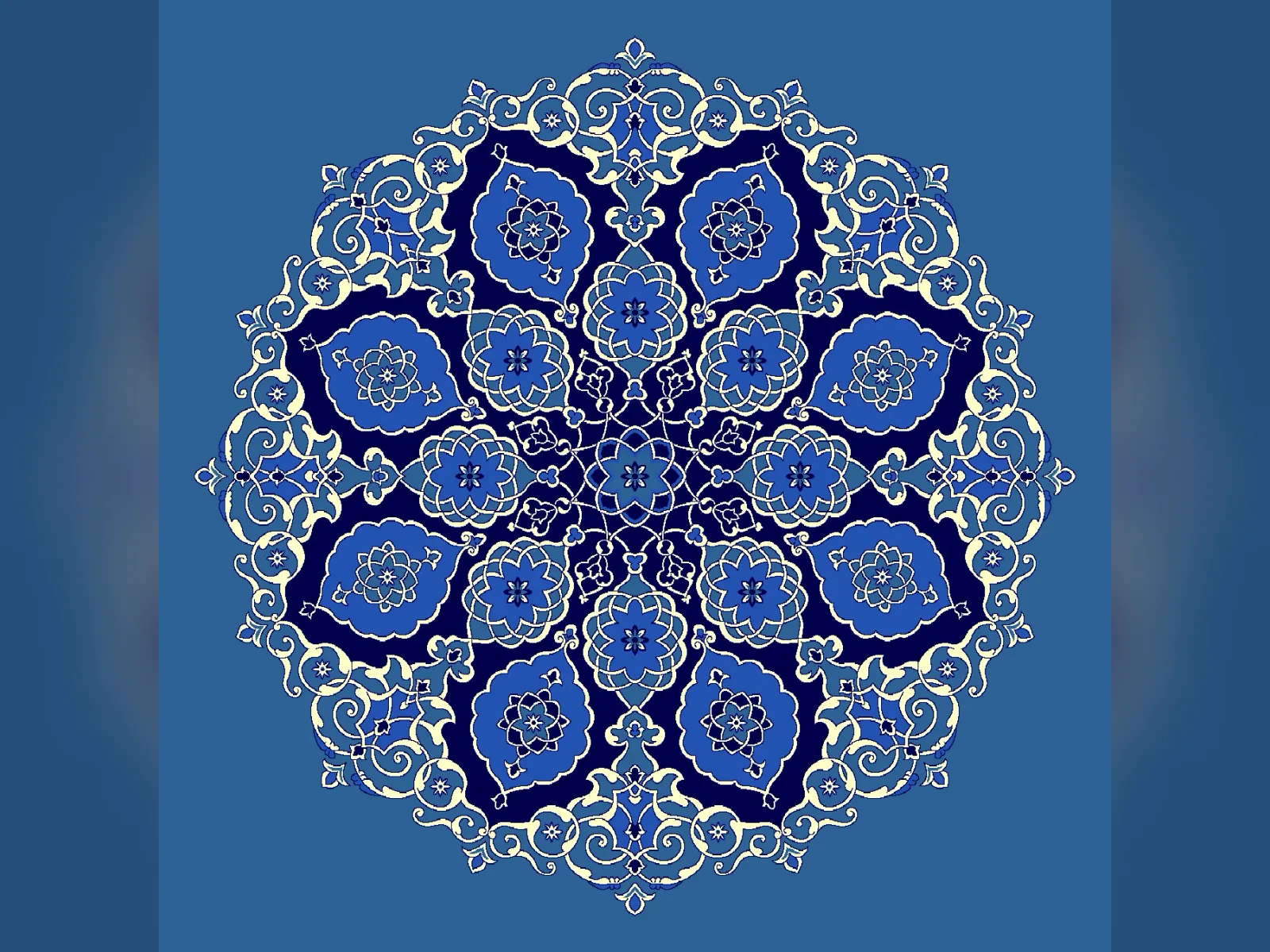 Ottoman Rosette Medallion — Twelve-Petal Floral Radial — Blue
