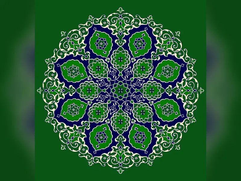 Ottoman Rosette Medallion — Twelve-Petal Floral Radial — Green