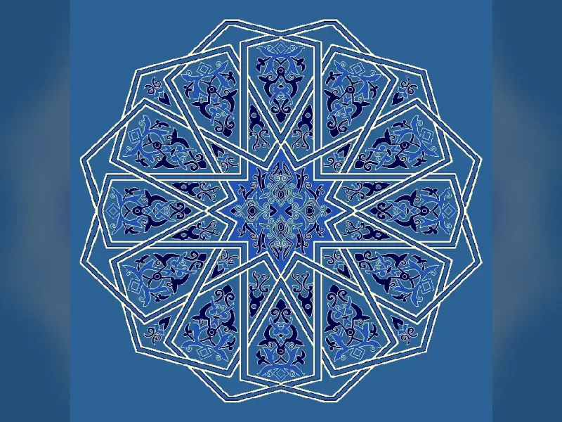 Decagonal Star Medallion with Rumi Arabesque Panels — Blue