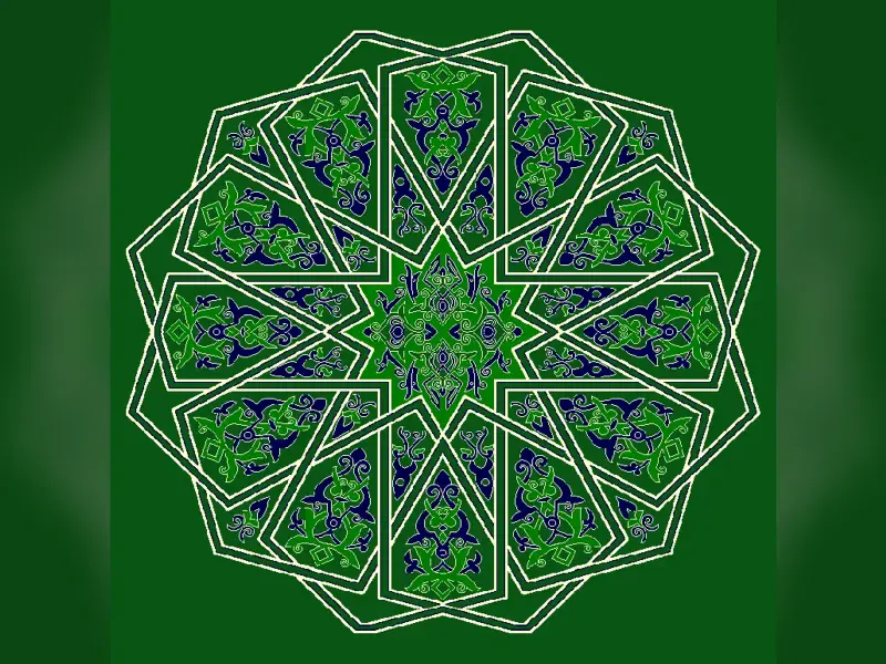Decagonal Star Medallion with Rumi Arabesque Panels — Green