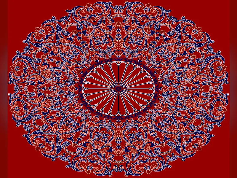 Radiant Wheel Medallion with Ottoman Arabesque Surround — Blue