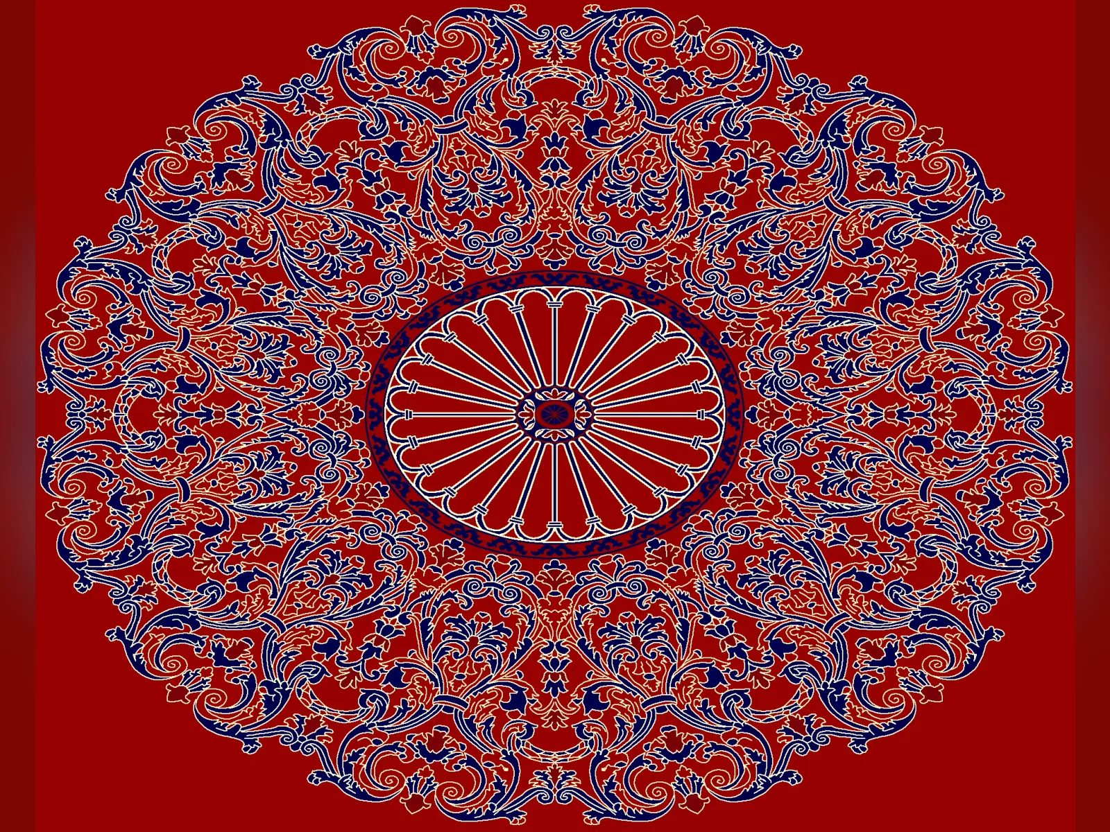 Radiant Wheel Medallion with Ottoman Arabesque Surround — Blue