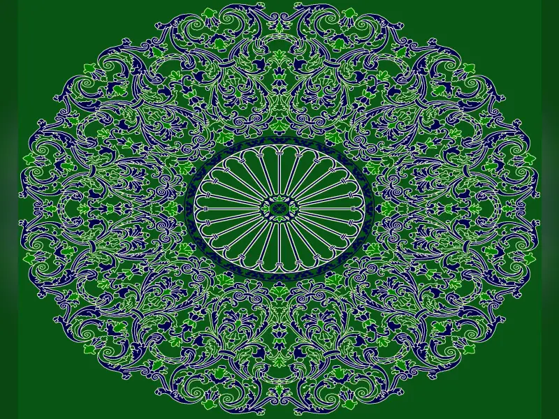 Radiant Wheel Medallion with Ottoman Arabesque Surround — Green