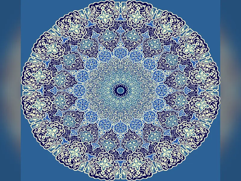 Radiant Rosette Medallion — Dense Arabesque Center-Medallion Design — Blue