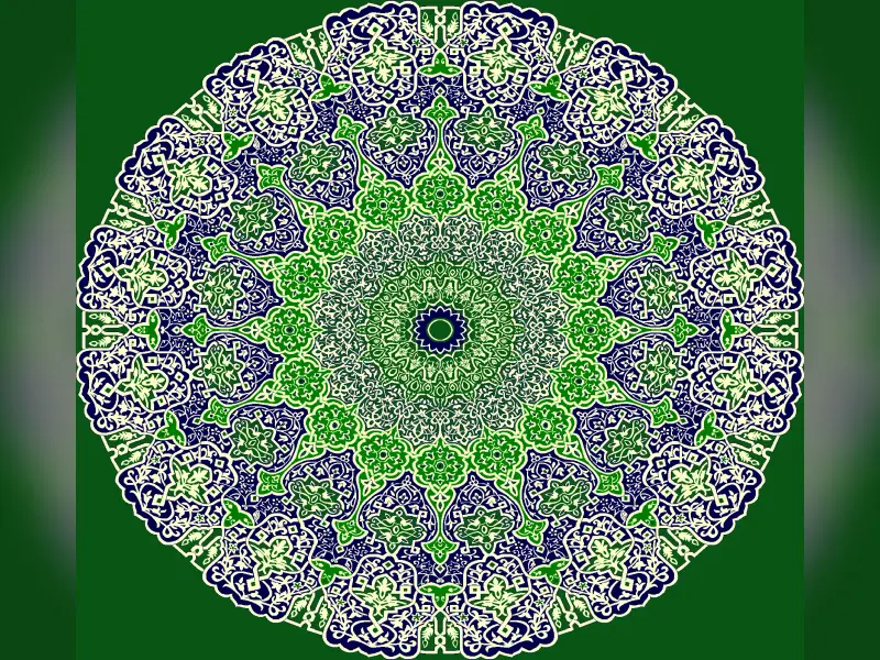 Radiant Rosette Medallion — Dense Arabesque Center-Medallion Design — Green
