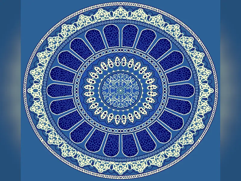 Radiant Petal Medallion – Layered Arabesque Rosette Design — Blue
