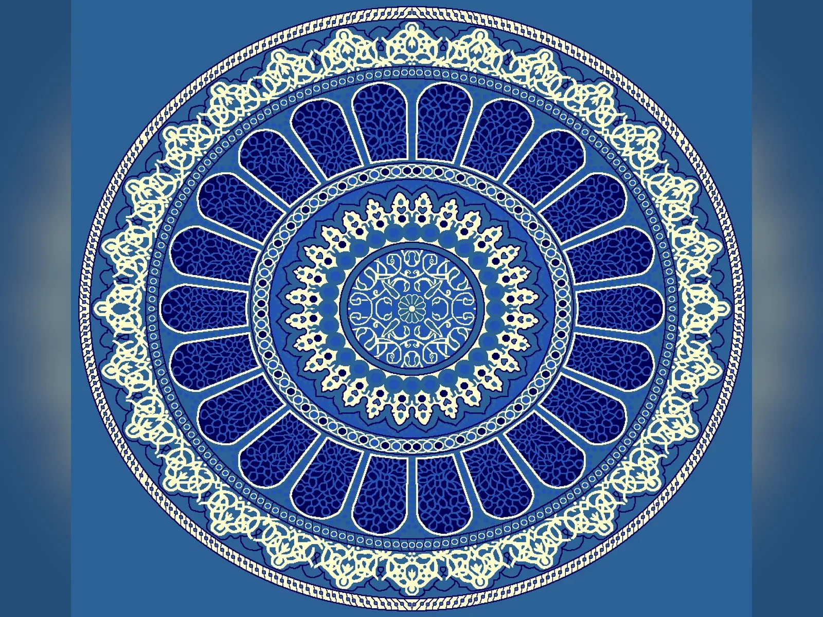 Radiant Petal Medallion – Layered Arabesque Rosette Design — Blue