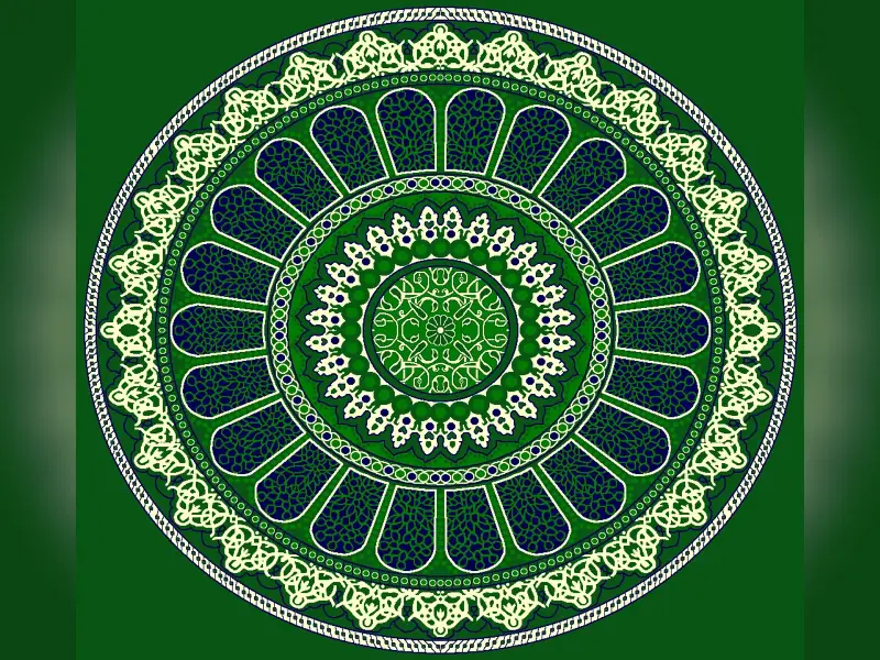 Radiant Petal Medallion – Layered Arabesque Rosette Design — Green
