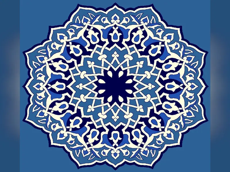 Iznik Star Medallion — Sixteen-Point Floral Rosette — Blue
