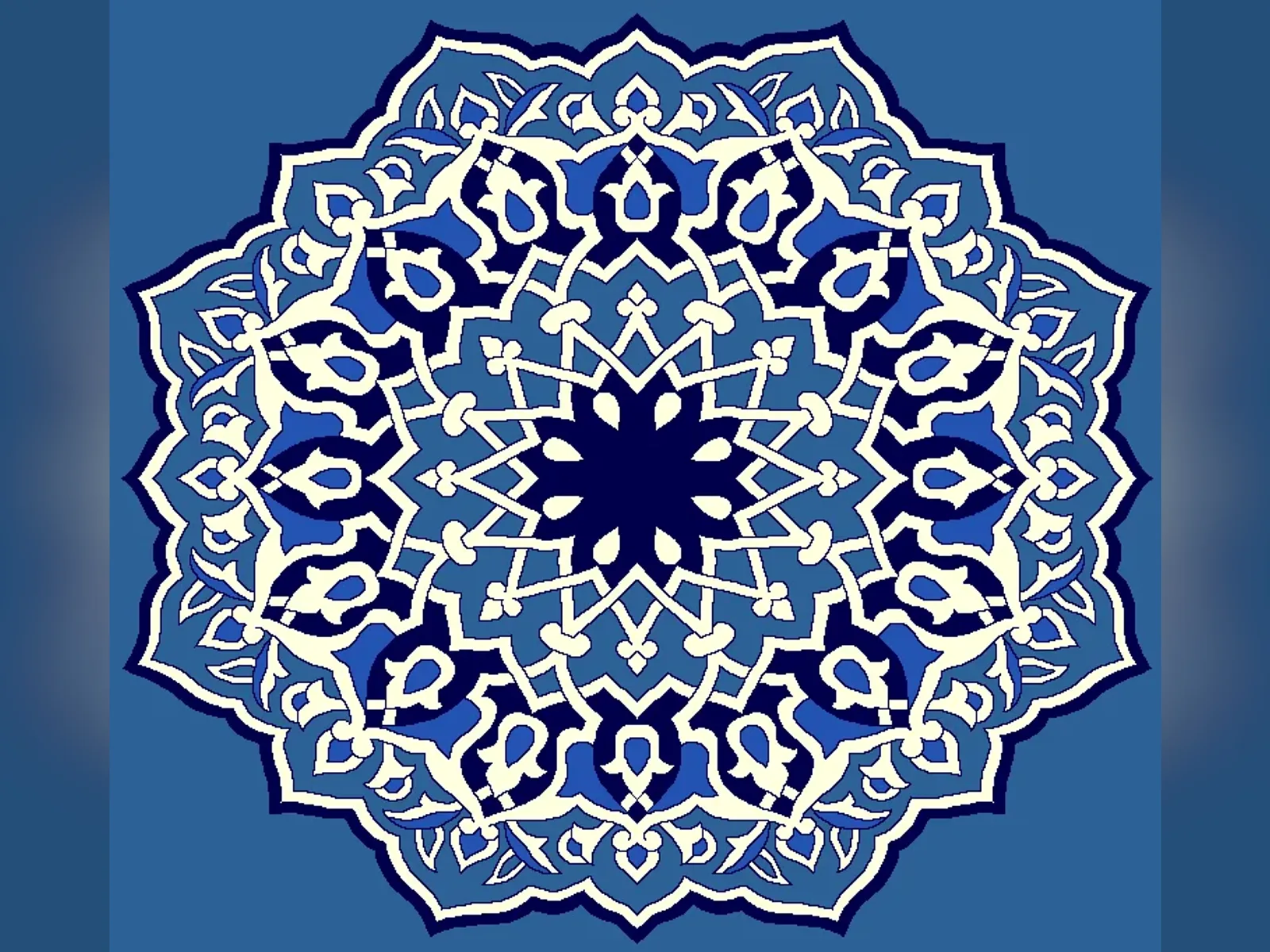 Iznik Star Medallion — Sixteen-Point Floral Rosette — Blue
