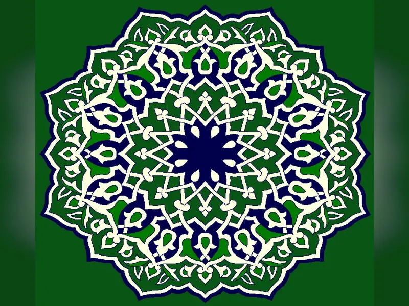 Iznik Star Medallion — Sixteen-Point Floral Rosette — Green