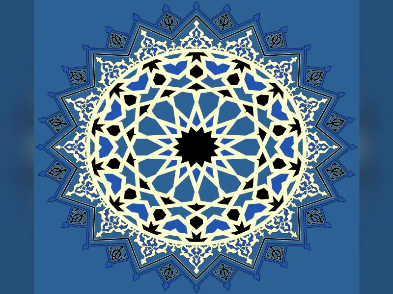 Sixteen-Point Star Medallion with Arabesque Outer Ring — Blue