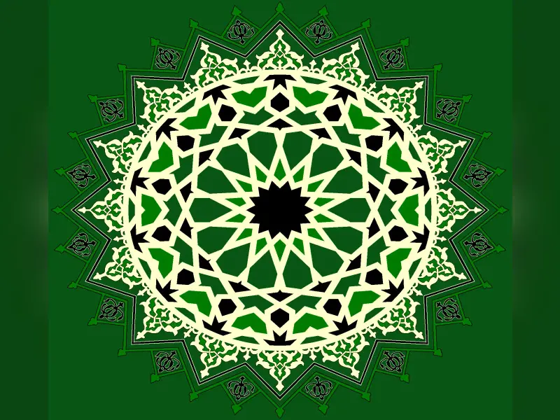 Sixteen-Point Star Medallion with Arabesque Outer Ring — Green