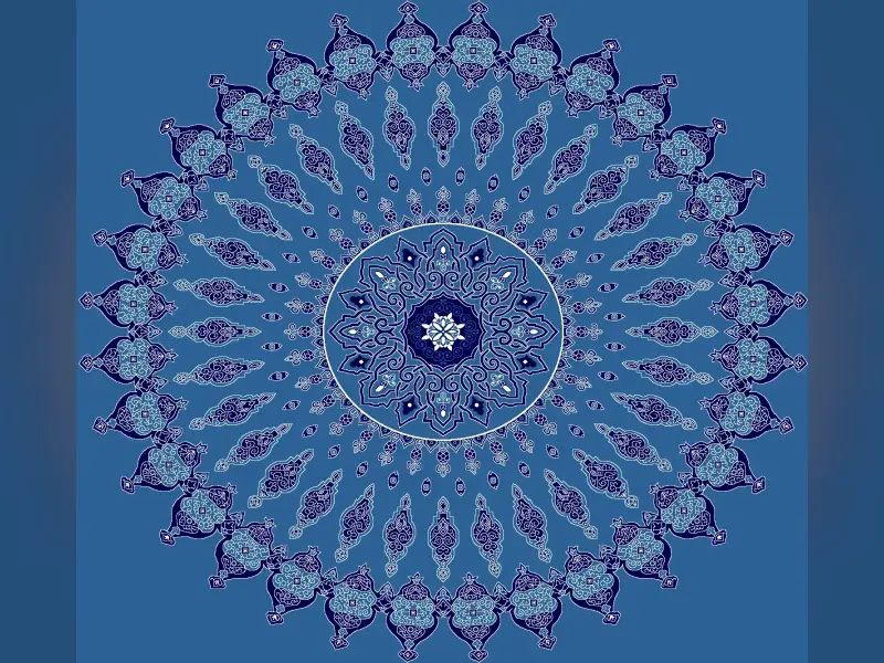 Radiant Rumi Medallion — 32-Point Arabesque Sunburst — Blue