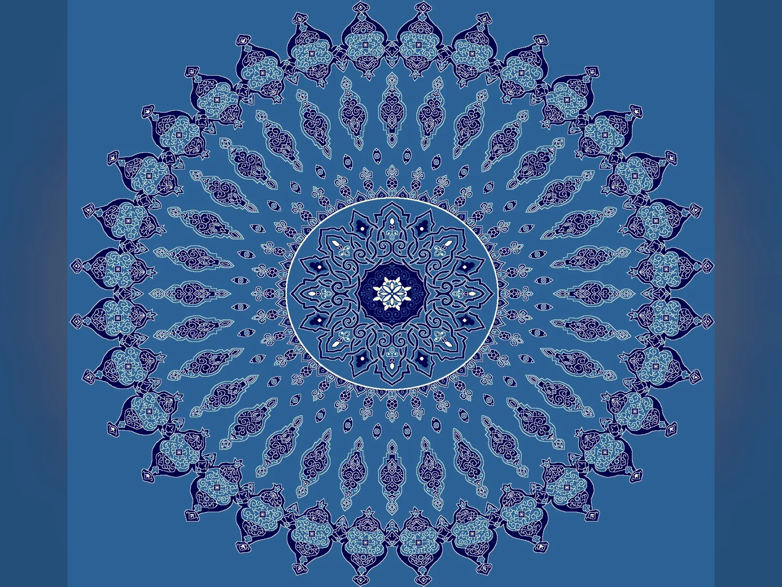 Radiant Rumi Medallion — 32-Point Arabesque Sunburst — Blue