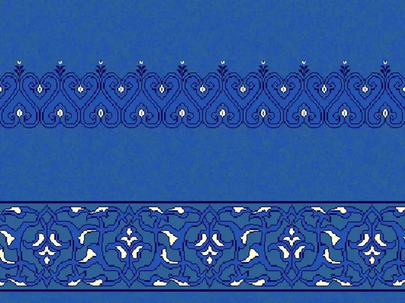 Dual-Band Arabesque Scroll Mosque Carpet — Line-Strip Collection — Blue
