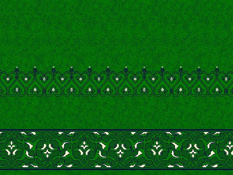 Dual-Band Arabesque Scroll Mosque Carpet — Line-Strip Collection — Green