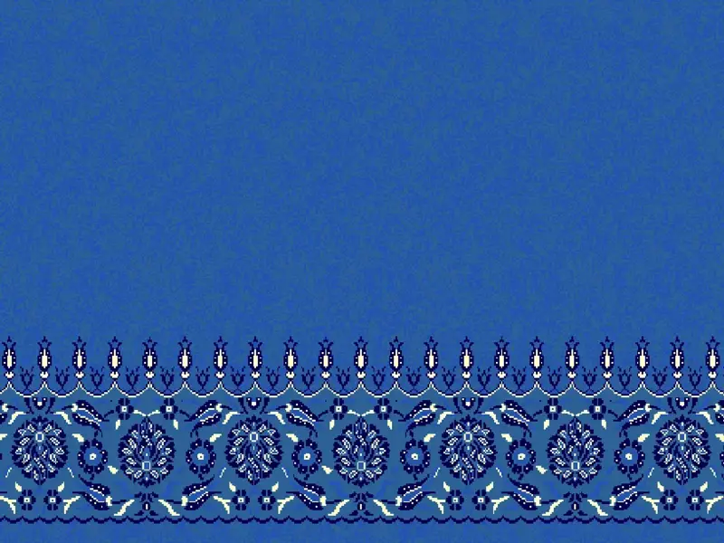 Serene Field with Ornate Floral Border Strip — Line-Strip — Blue