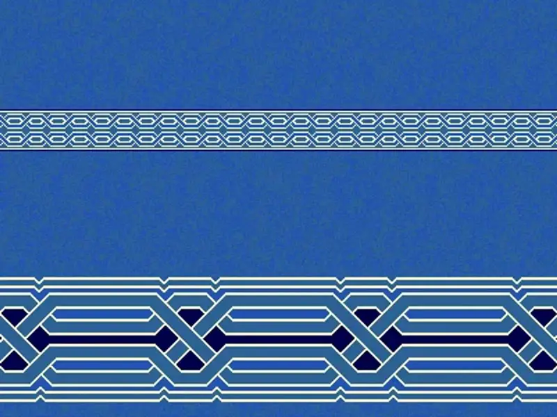 Interlaced Chain & Braid Band Mosque Carpet – Line-Strip Series — Blue
