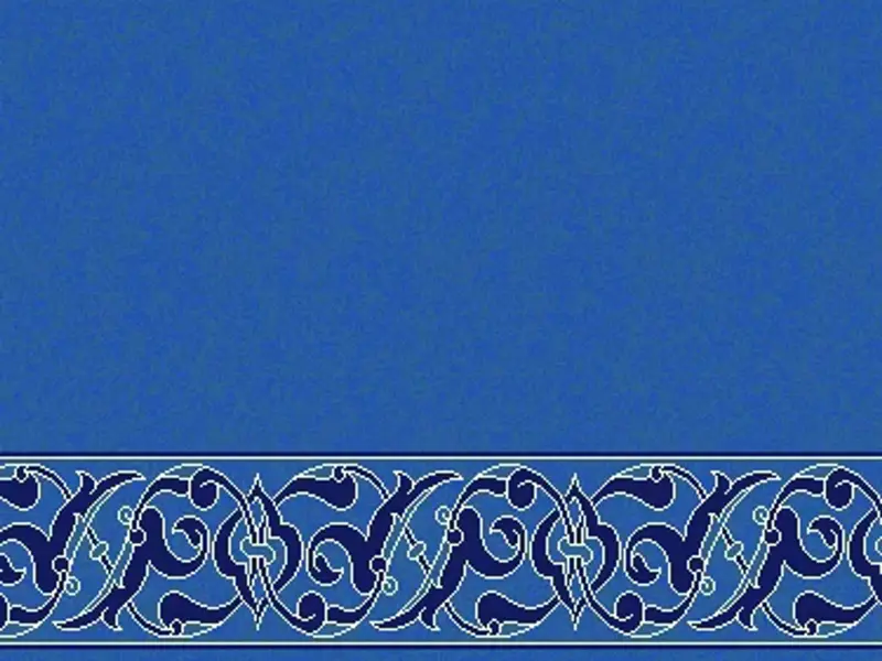 Rumi Scroll Border — Plain-Field Saff Mosque Carpet — Blue