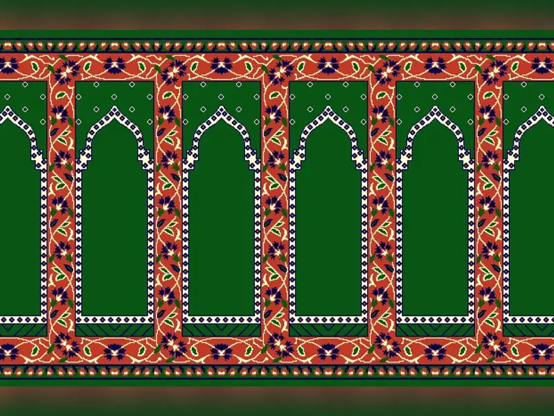 Saf Pointed-Arch Prayer Row with Floral Vine Border — Green