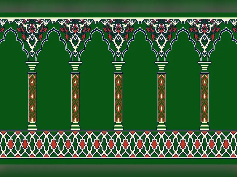 Saf Muqarnas Arcade — Pointed-Arch Column Prayer Row Design — Green