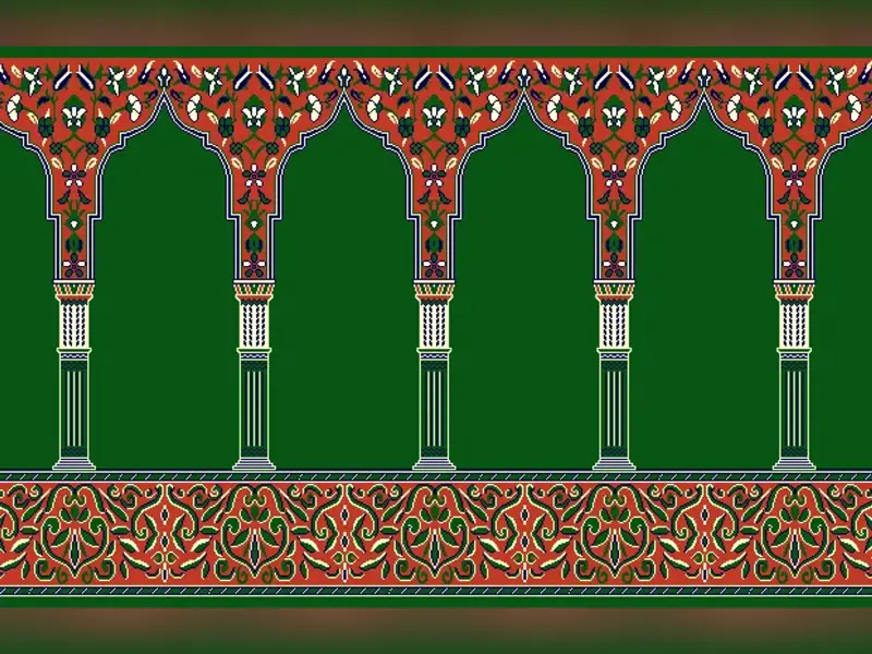 Saf Arcade – Fluted Column Prayer-Row Design with Arabesque Border — Green