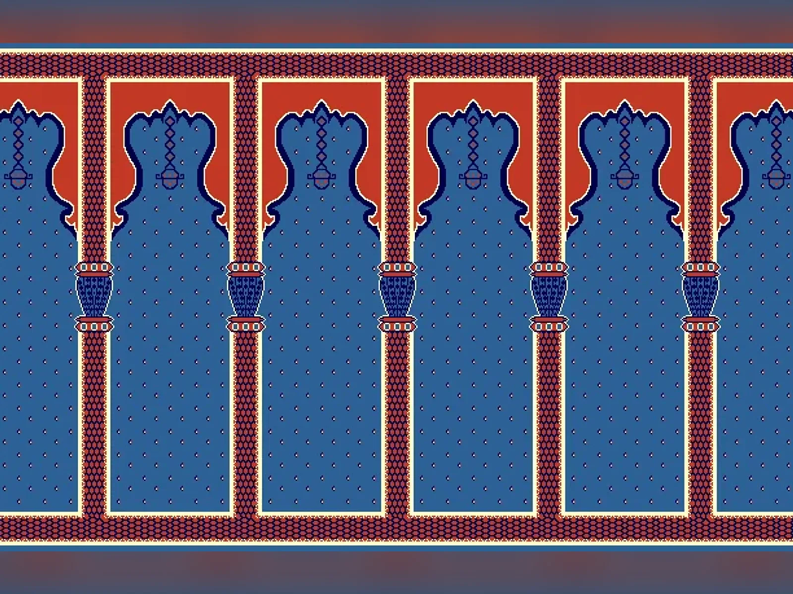 Saf Mihrab Arch with Hanging Lantern & Turned Column Repeat — Blue