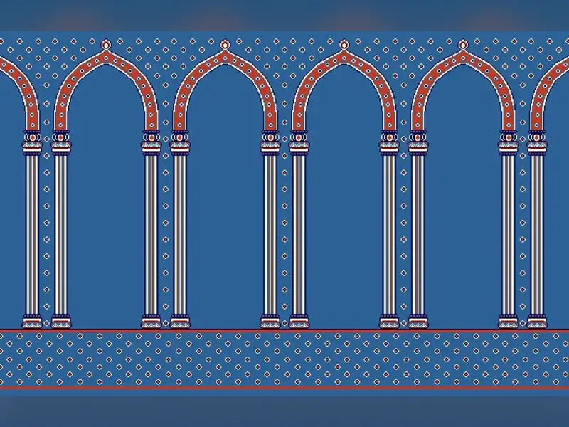 Saf Arcade — Pointed-Arch Colonnade Prayer Row Design — Blue