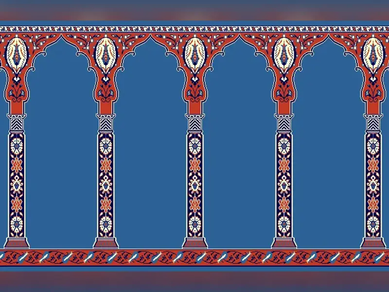 Saf Pointed-Arch Colonnade with Ornate Pillar Repeat — Blue