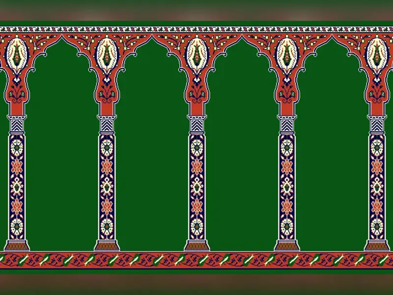 Saf Pointed-Arch Colonnade with Ornate Pillar Repeat — Green