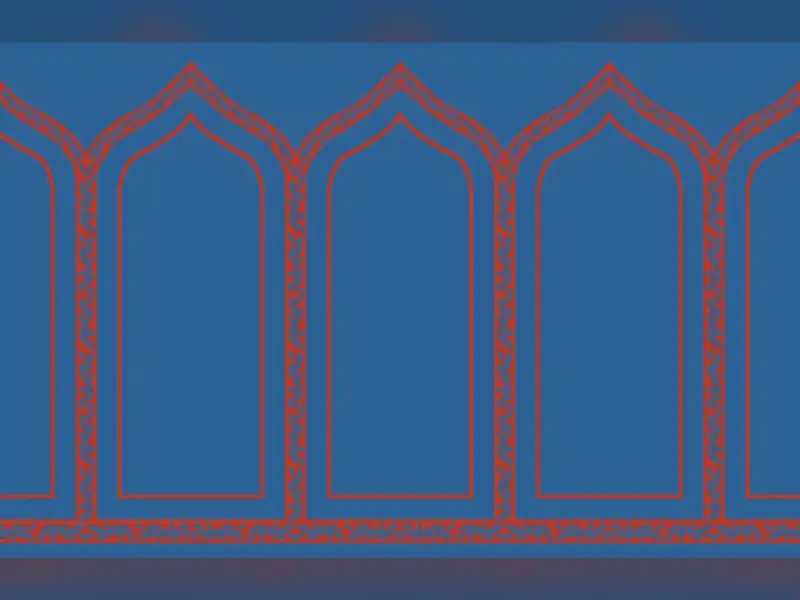 Saf Pointed-Arch Prayer Row – Braided Border Mihrab Design — Blue